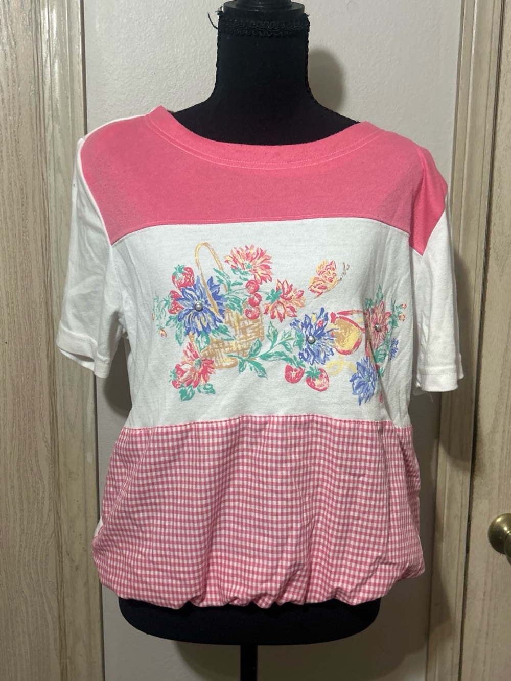 Pink and White Floral Patchwork Blouse